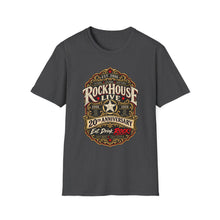 Load image into Gallery viewer, Rockhouse Live 20th Anniversary T-Shirt — Vintage Booze Label