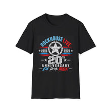Load image into Gallery viewer, Rockhouse Live 20th Anniversary T-Shirt — Eat. Drink. Rock. Concert Tee